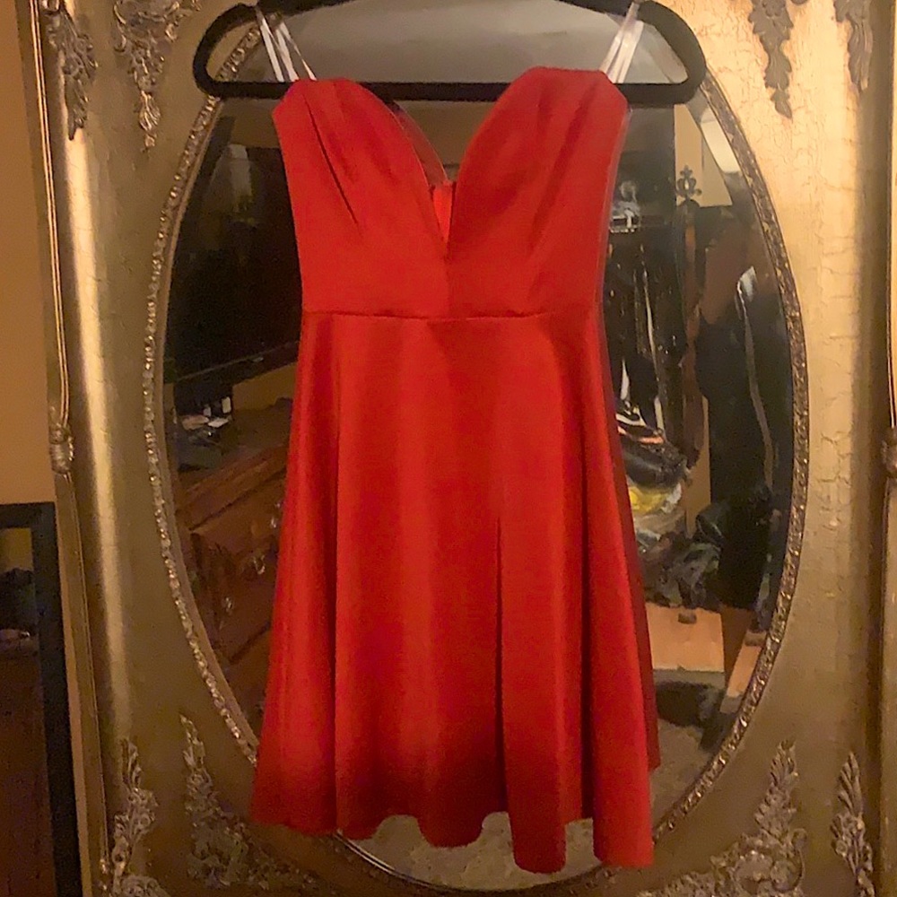 Strapless red plunge dress